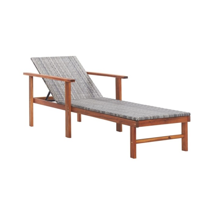 Chaise longue et coussin Résine tressée et bois d'acacia Gris