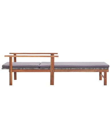 Chaise longue et coussin Résine tressée et bois d'acacia Gris