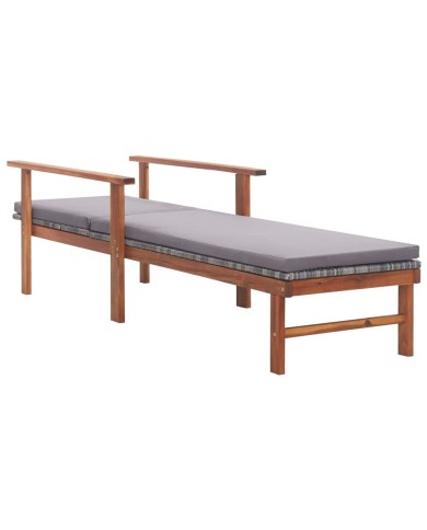 Chaise longue et coussin Résine tressée et bois d'acacia Gris