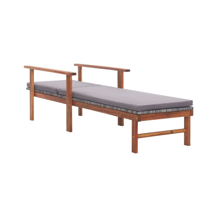 Chaise longue et coussin Résine tressée et bois d'acacia Gris