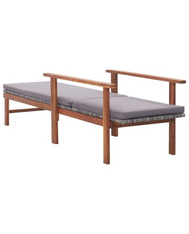 Chaise longue et coussin Résine tressée et bois d'acacia Gris