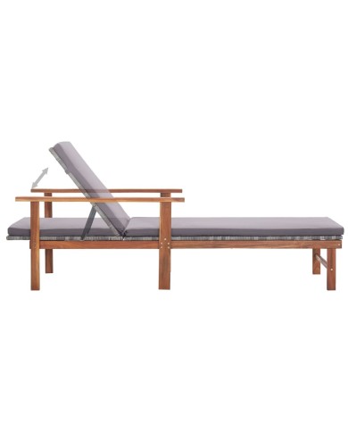 Chaise longue et coussin Résine tressée et bois d'acacia Gris