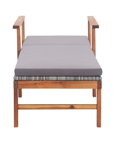 Chaise longue et coussin Résine tressée et bois d'acacia Gris