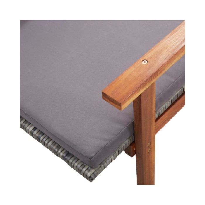 Chaise longue et coussin Résine tressée et bois d'acacia Gris
