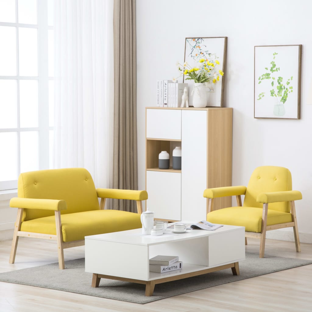  Jeu de canapé pour 3 personnes 2 pcs Tissu Jaune