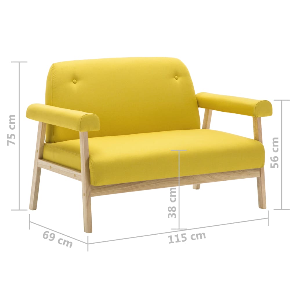 Jeu de canapé pour 3 personnes 2 pcs Tissu Jaune