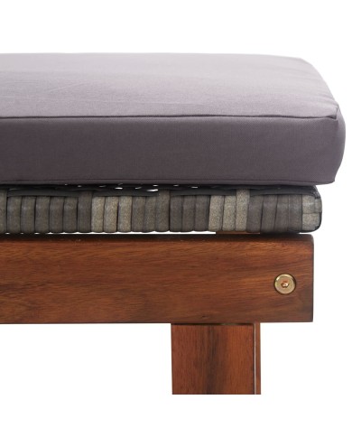 Chaise longue et coussin Résine tressée et bois d'acacia Gris