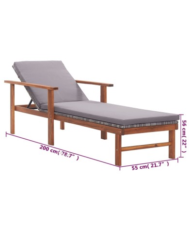 Chaise longue et coussin Résine tressée et bois d'acacia Gris