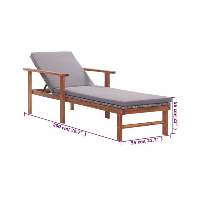 Chaise longue et coussin Résine tressée et bois d'acacia Gris