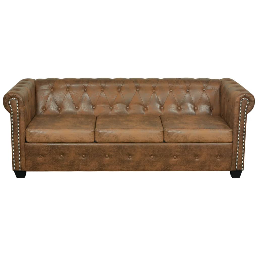  Canapé Chesterfield 3 places cuir artificiel marron