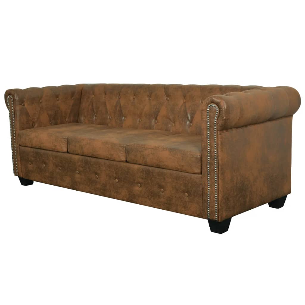  Canapé Chesterfield 3 places cuir artificiel marron
