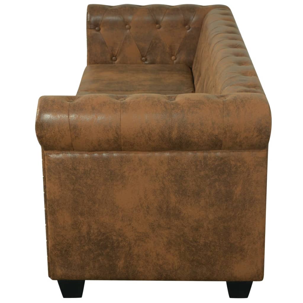  Canapé Chesterfield 3 places cuir artificiel marron