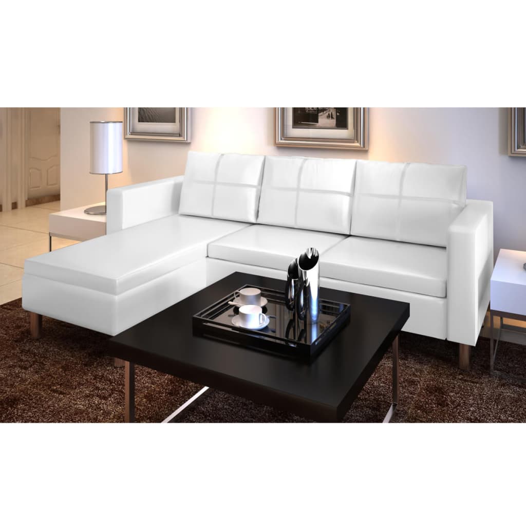  Canapé sectionnel à 3 places cuir synthétique blanc