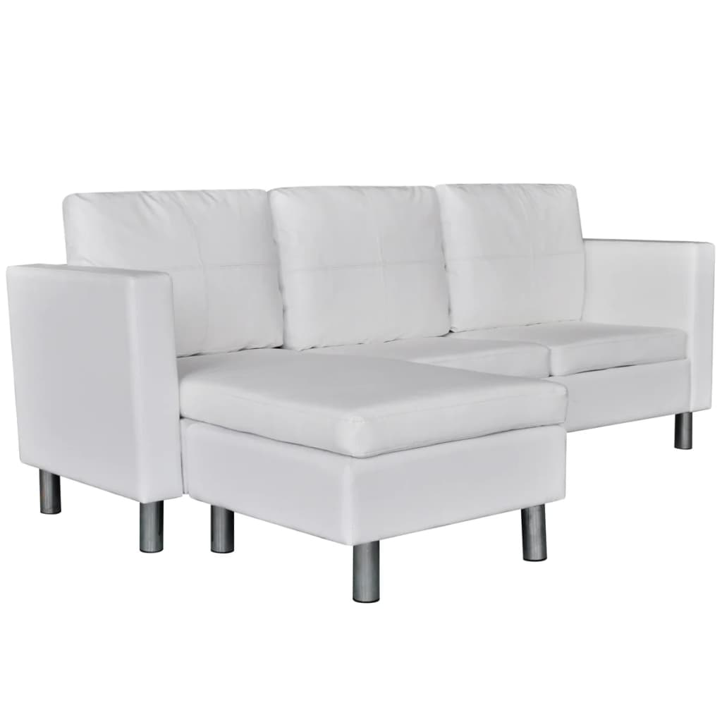  Canapé sectionnel à 3 places cuir synthétique blanc