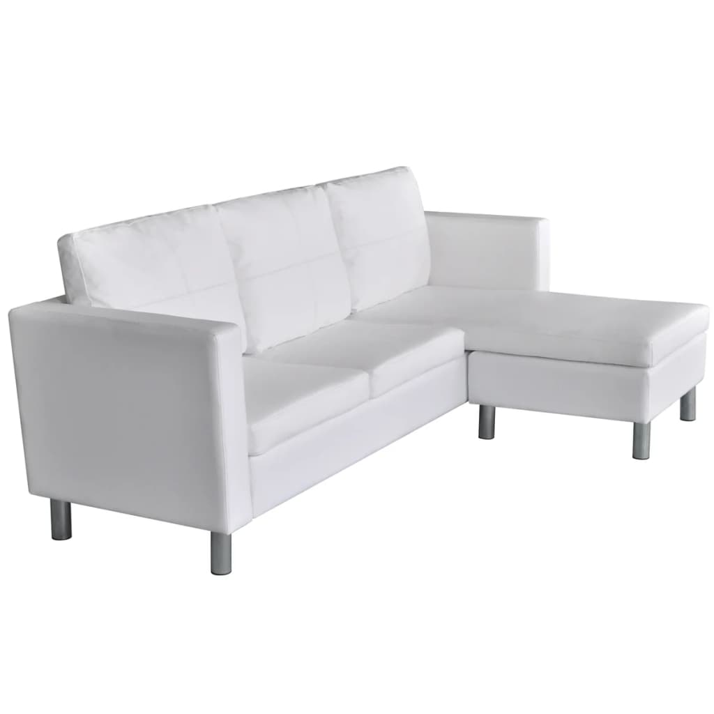  Canapé sectionnel à 3 places cuir synthétique blanc