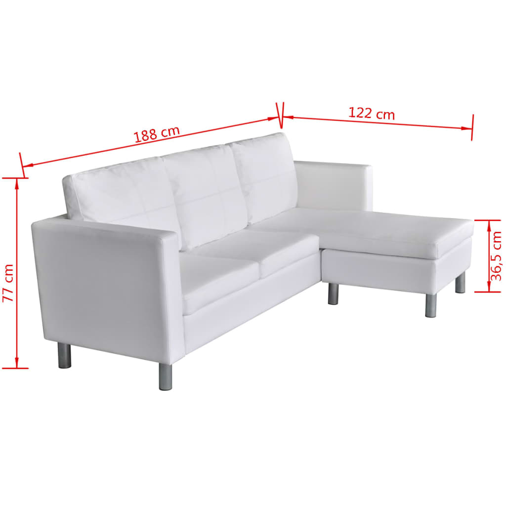  Canapé sectionnel à 3 places cuir synthétique blanc