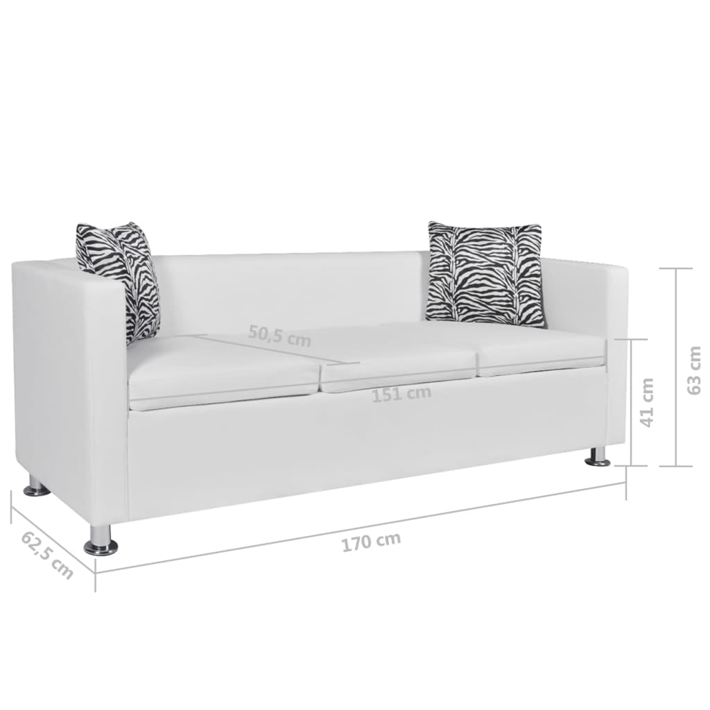  Canapé à 3 places Cuir synthétique Blanc