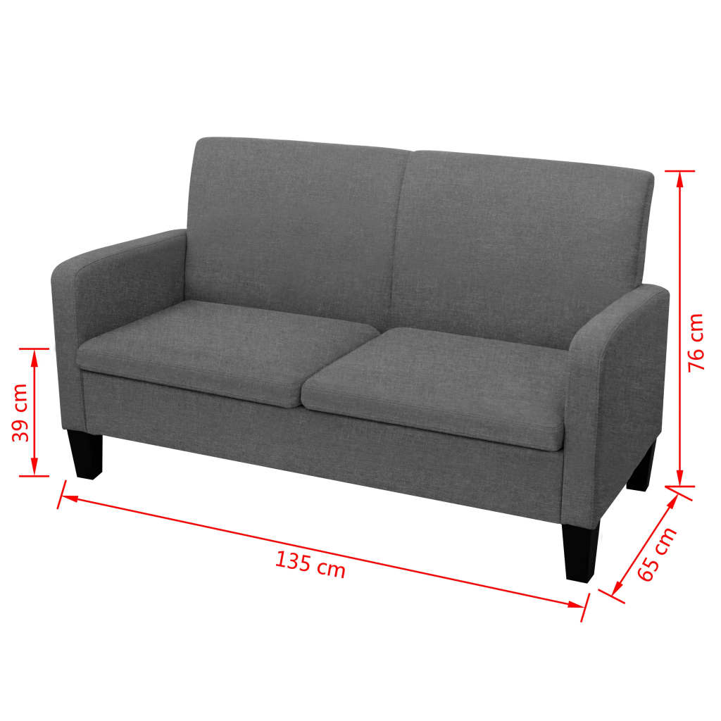  Canapé à 2 places 135 x 65 x 76 cm Gris foncé
