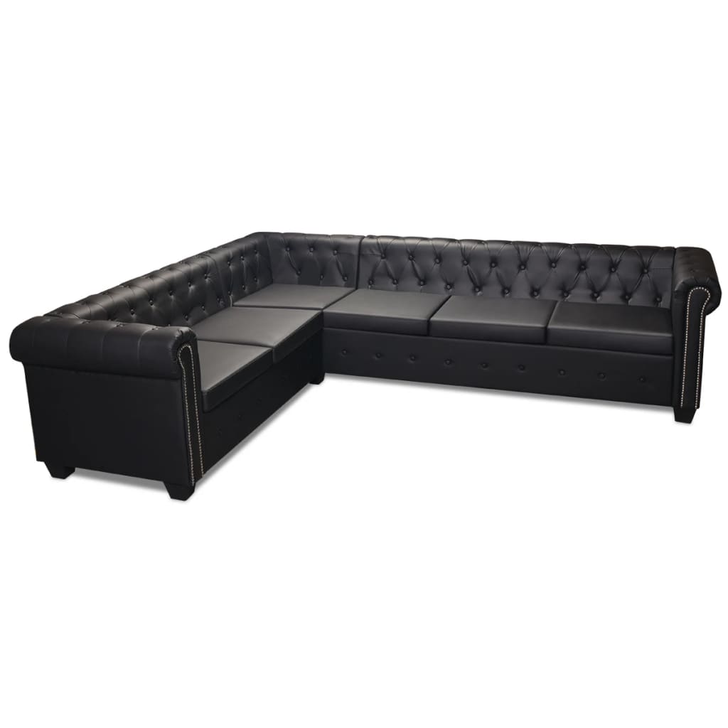  Canapé d'angle Chesterfield 6 Places Cuir artificiel Noir