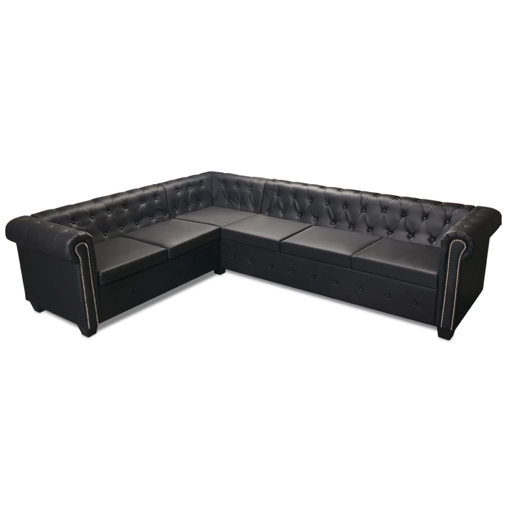  Canapé d'angle Chesterfield 6 Places Cuir artificiel Noir