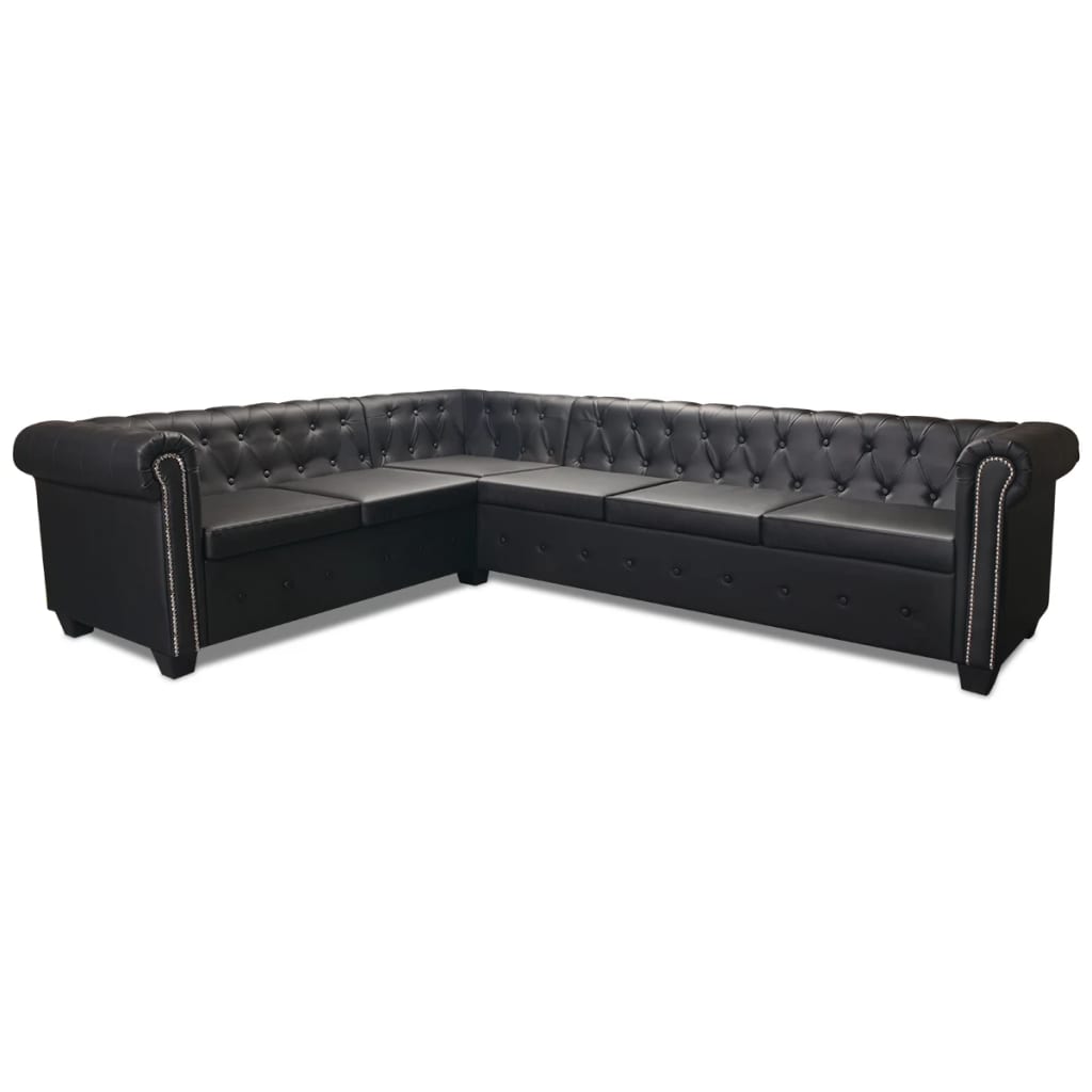  Canapé d'angle Chesterfield 6 Places Cuir artificiel Noir
