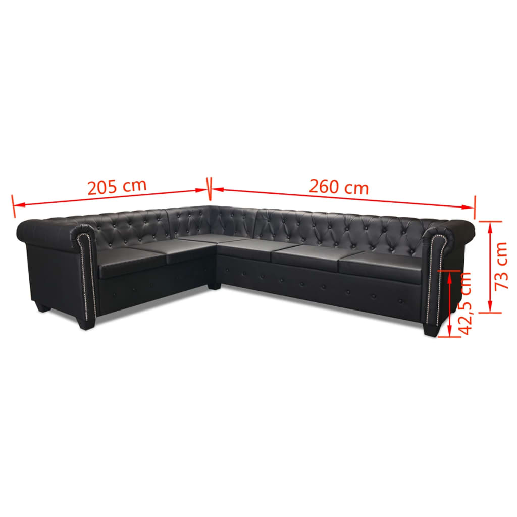  Canapé d'angle Chesterfield 6 Places Cuir artificiel Noir