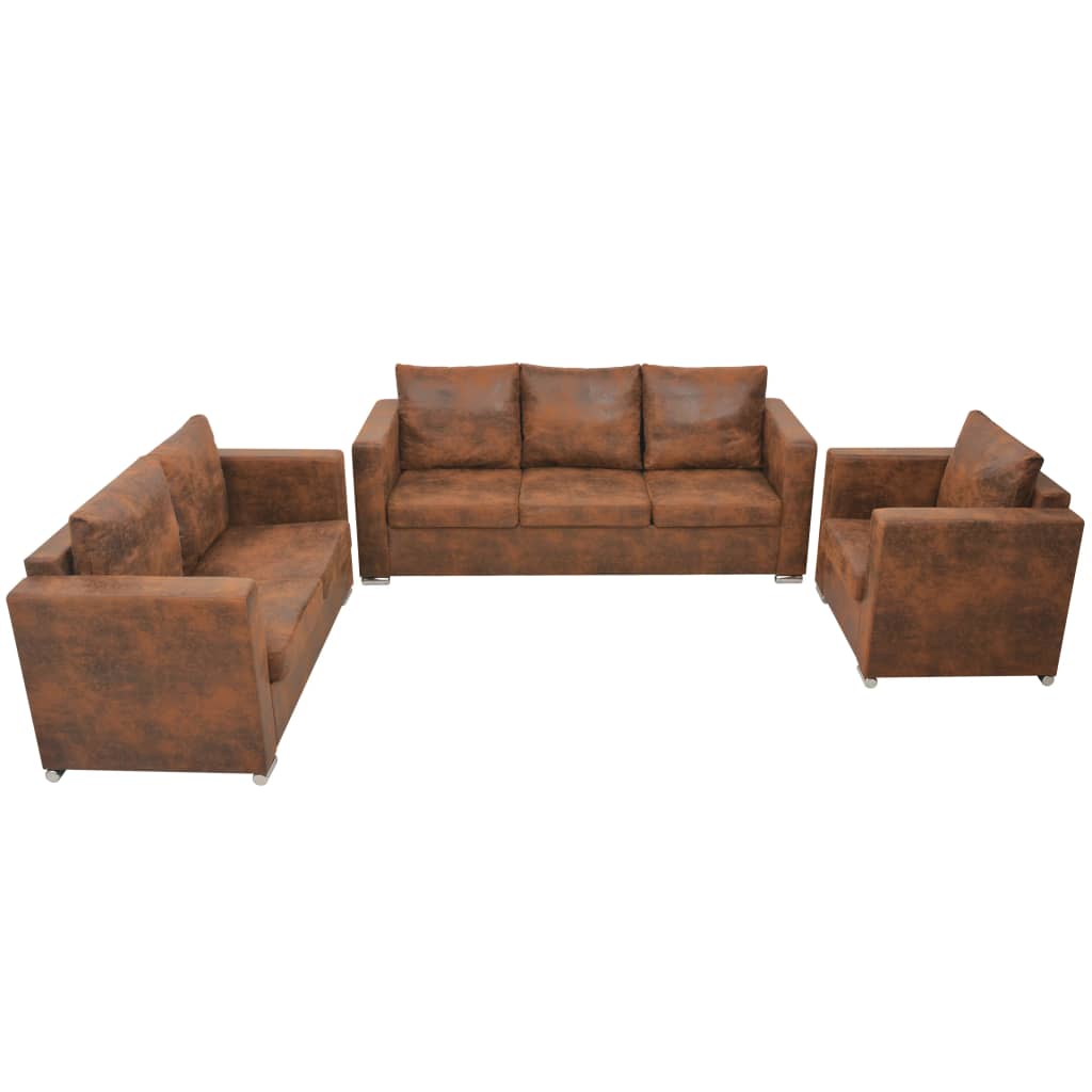  Ensemble de canapés 3 pcs Cuir daim synthétique