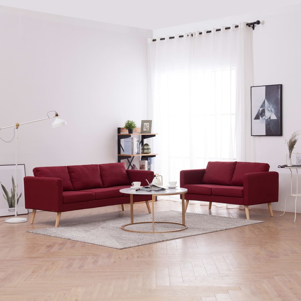  Ensemble de canapé 2 pcs Tissu Rouge bordeaux