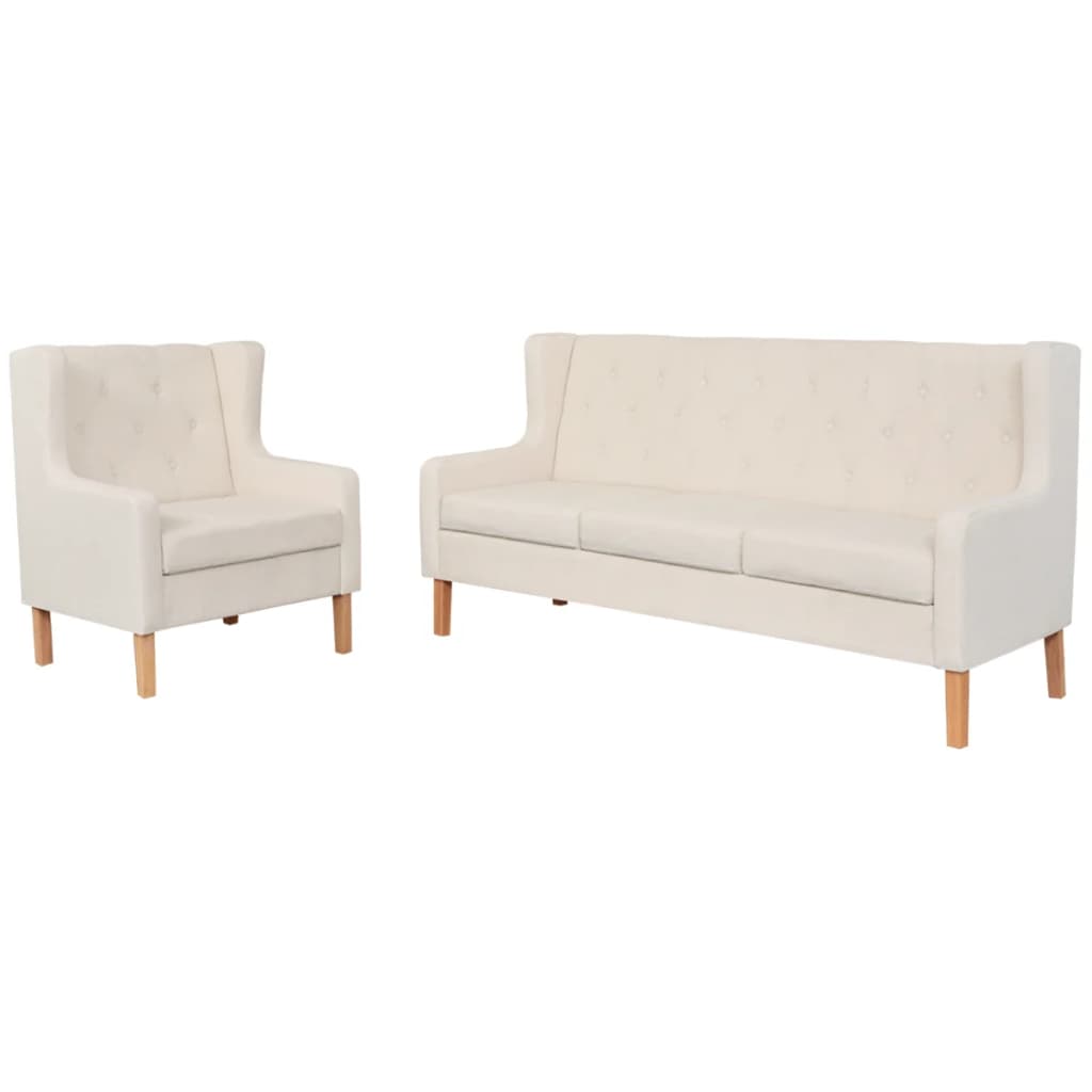  Ensemble de canapés 2 pcs tissu blanc crème