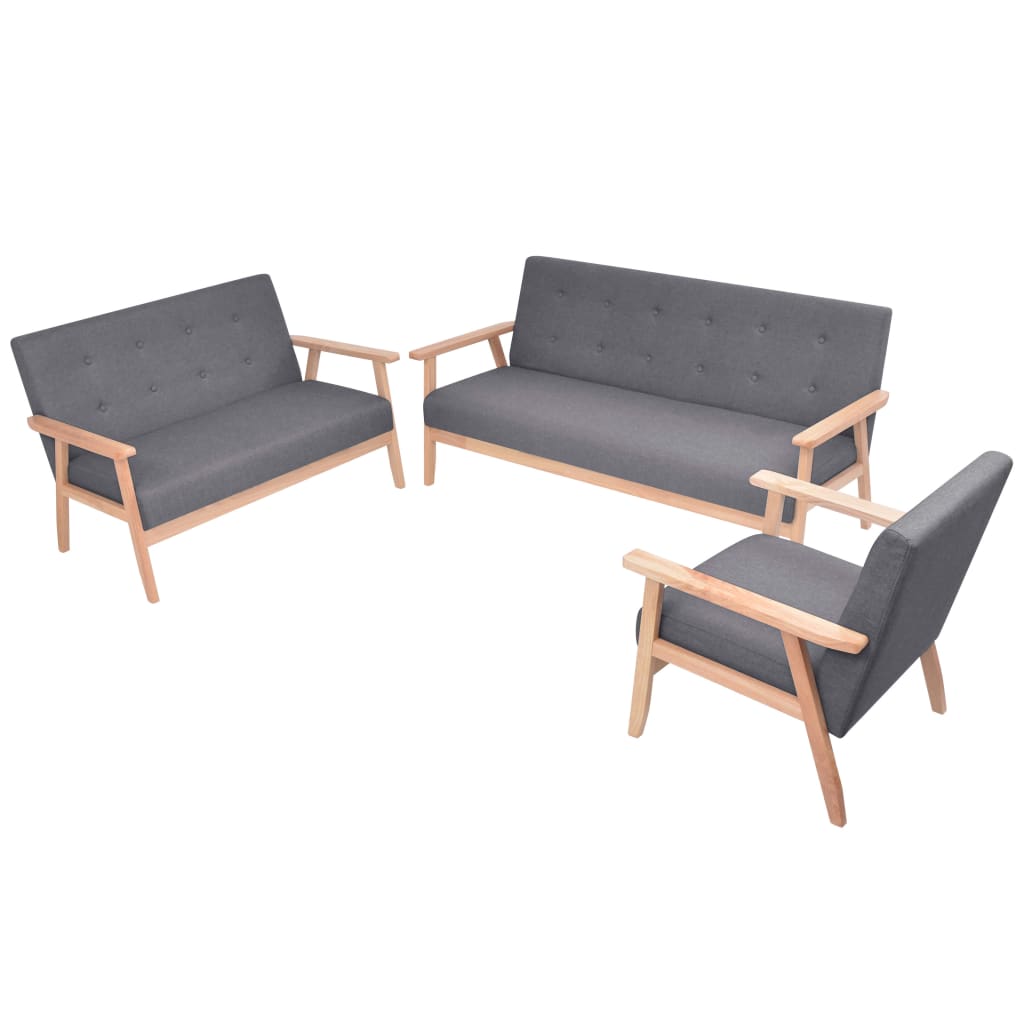  Jeu de canapé 3 pcs Tissu Gris foncé