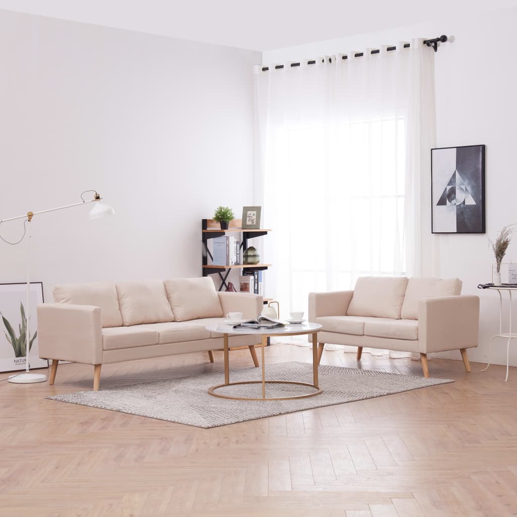  Ensemble de canapé 2 pcs Tissu Crème