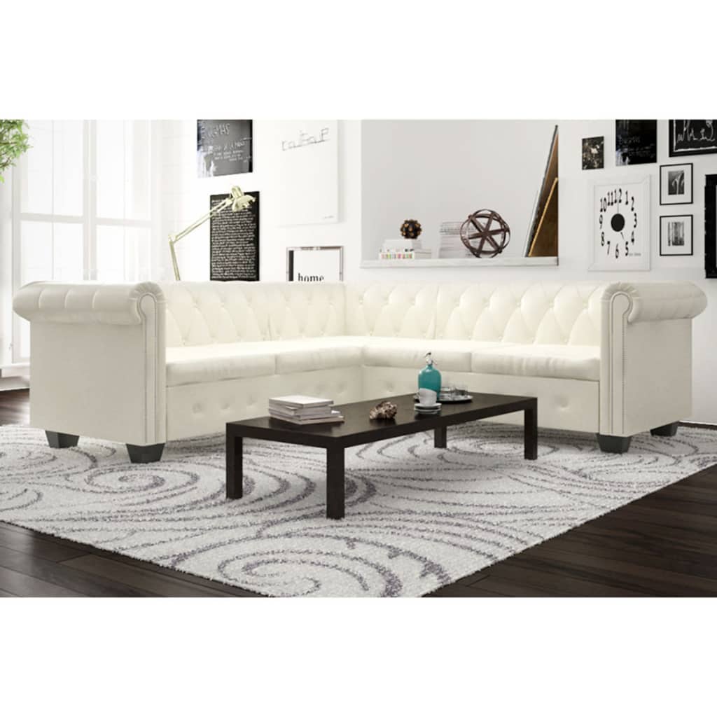  Canapé d'angle Chesterfield 5 plc Cuir artificiel Blanc