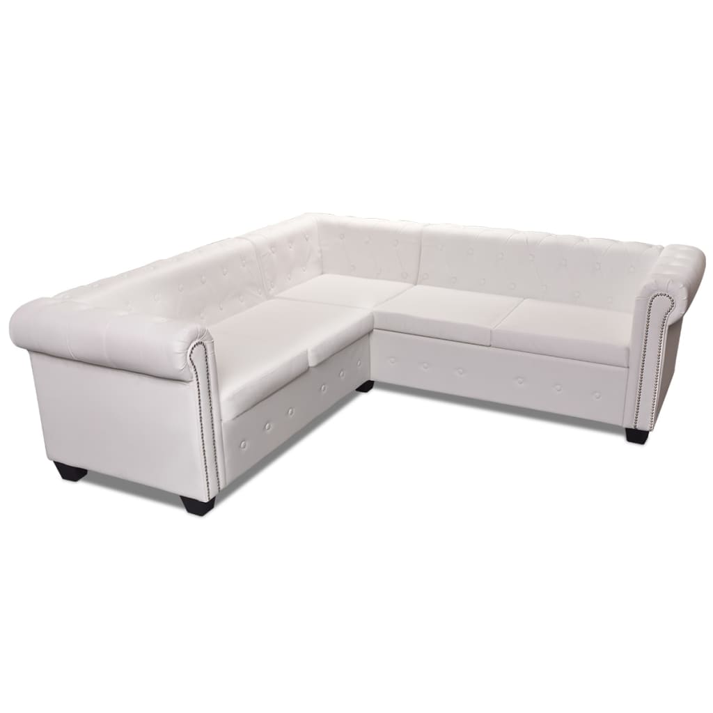  Canapé d'angle Chesterfield 5 plc Cuir artificiel Blanc
