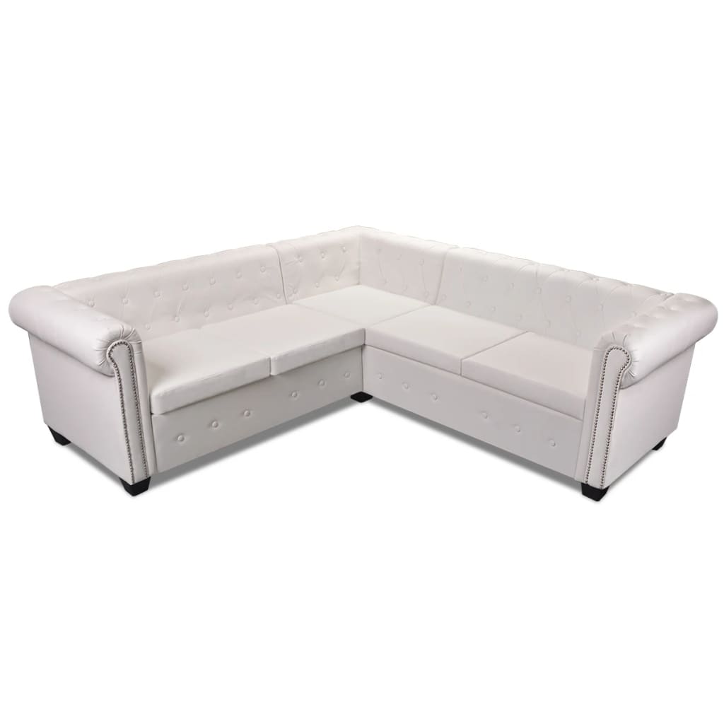  Canapé d'angle Chesterfield 5 plc Cuir artificiel Blanc