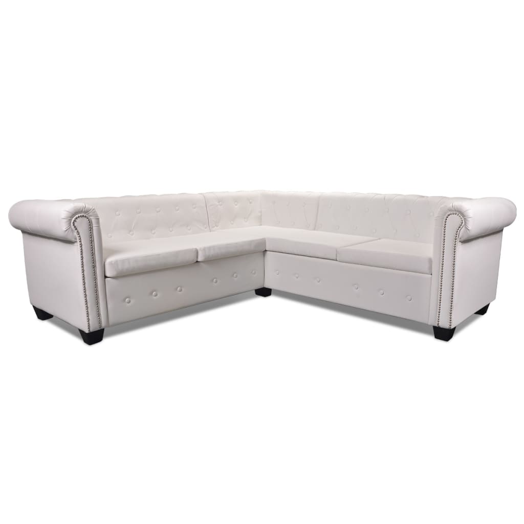  Canapé d'angle Chesterfield 5 plc Cuir artificiel Blanc