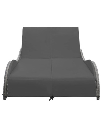 Chaise longue double avec coussin Résine tressée Anthracite