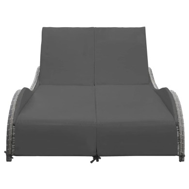Chaise longue double avec coussin Résine tressée Anthracite