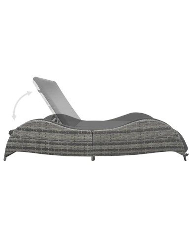 Chaise longue double avec coussin Résine tressée Anthracite