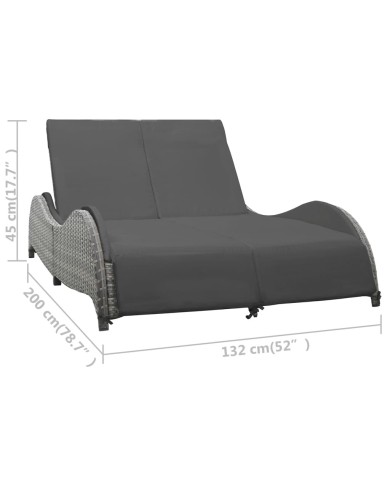 Chaise longue double avec coussin Résine tressée Anthracite