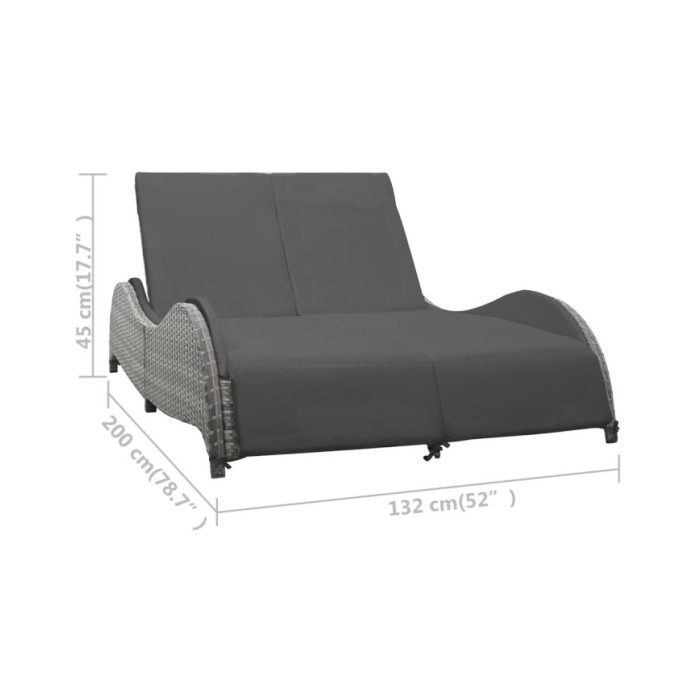 Chaise longue double avec coussin Résine tressée Anthracite