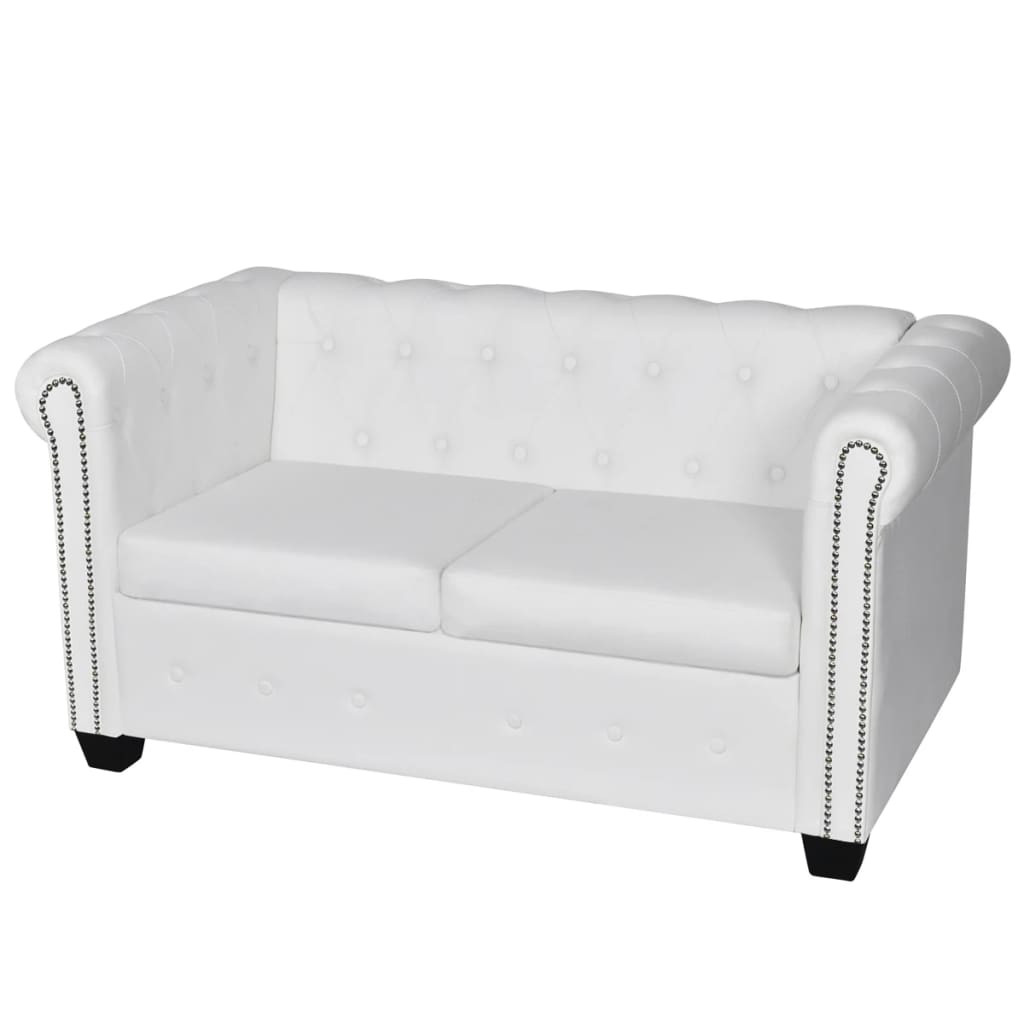  Canapé Chesterfield à 2 places cuir synthétique blanc