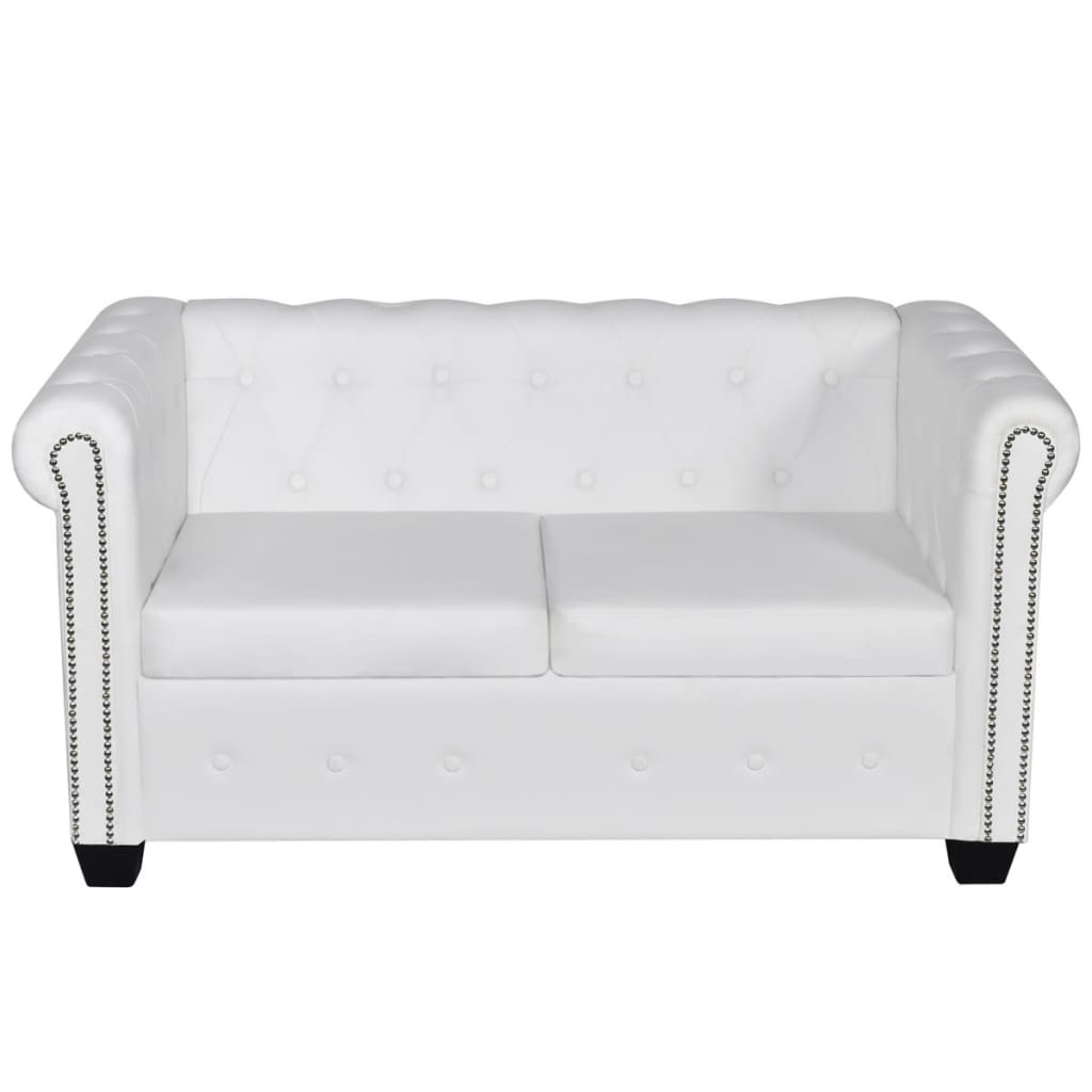  Canapé Chesterfield à 2 places cuir synthétique blanc