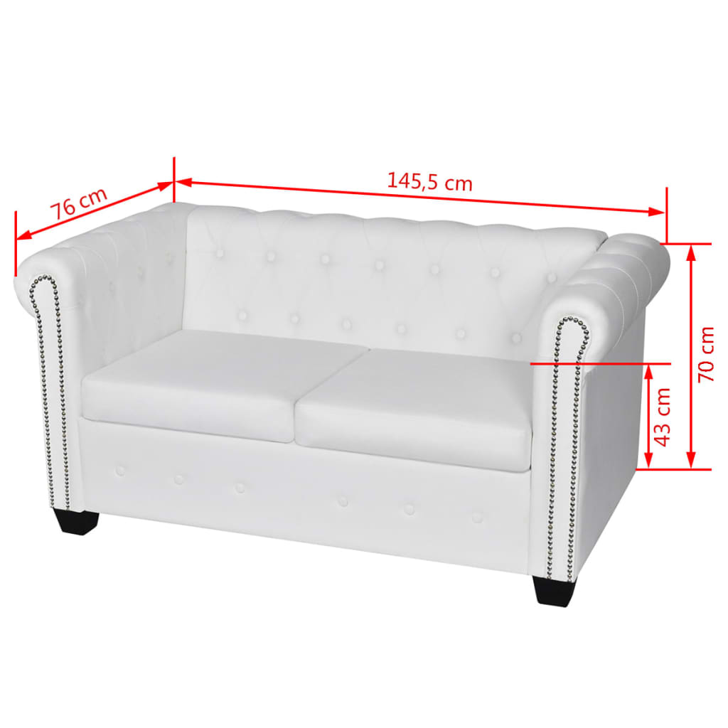  Canapé Chesterfield à 2 places cuir synthétique blanc