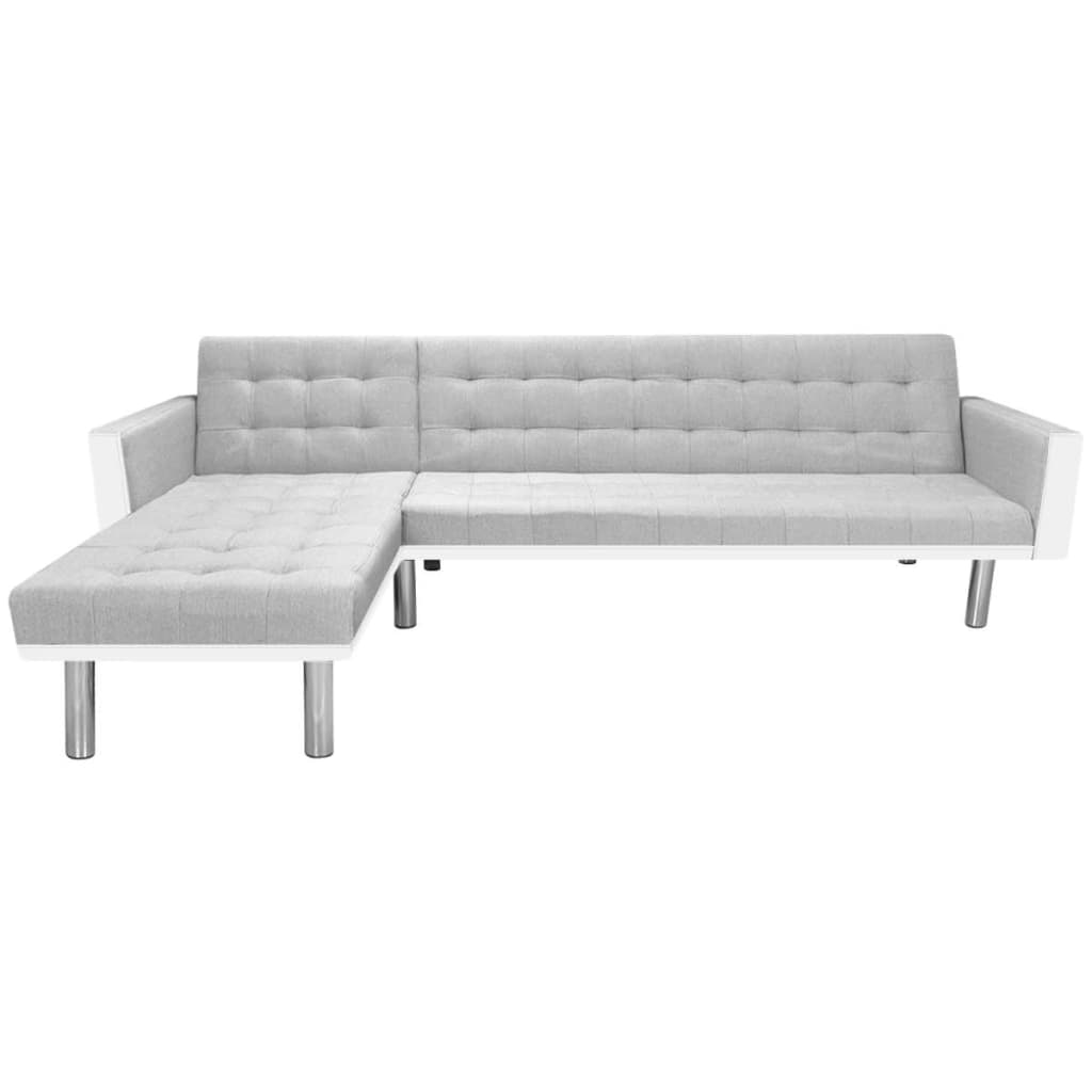  Canapé-lit d'angle tissu 218 x 155 x 69 cm blanc et gris