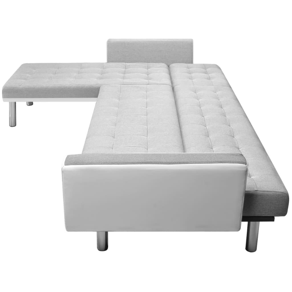  Canapé-lit d'angle tissu 218 x 155 x 69 cm blanc et gris
