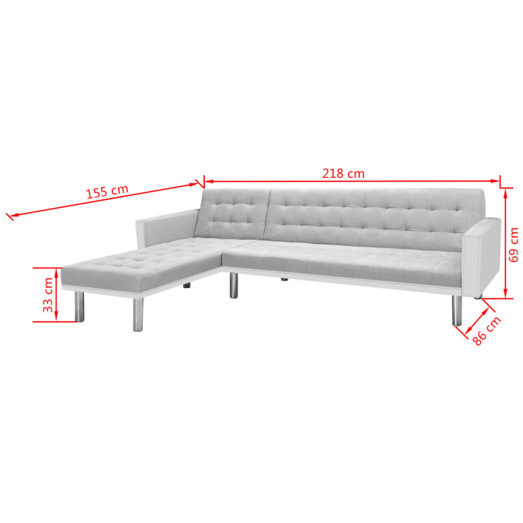  Canapé-lit d'angle tissu 218 x 155 x 69 cm blanc et gris