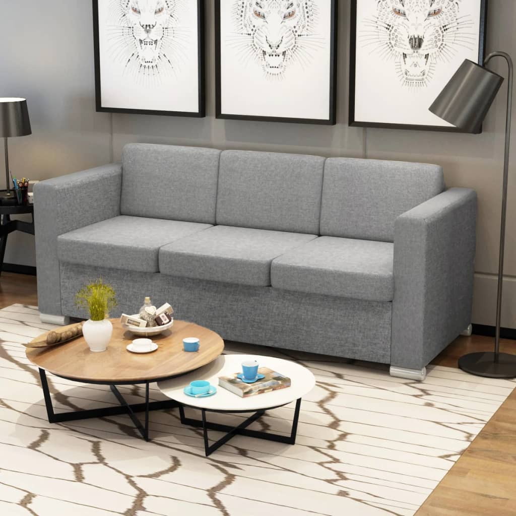  Canapé à 3 places Tissu Gris clair
