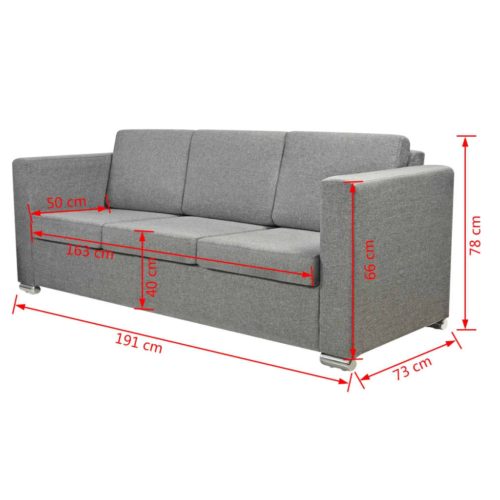  Canapé à 3 places Tissu Gris clair