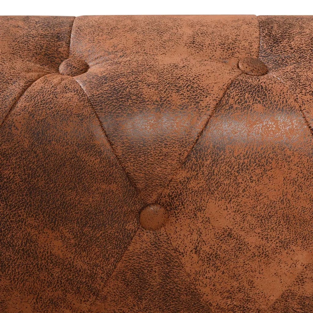  Canapé d'angle Chesterfield 6 Places Cuir artificiel Marron