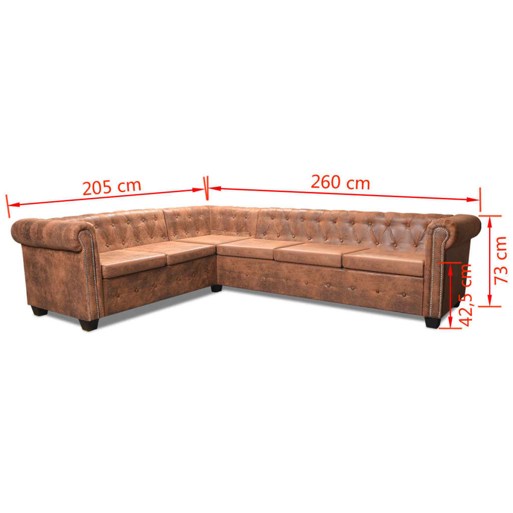  Canapé d'angle Chesterfield 6 Places Cuir artificiel Marron
